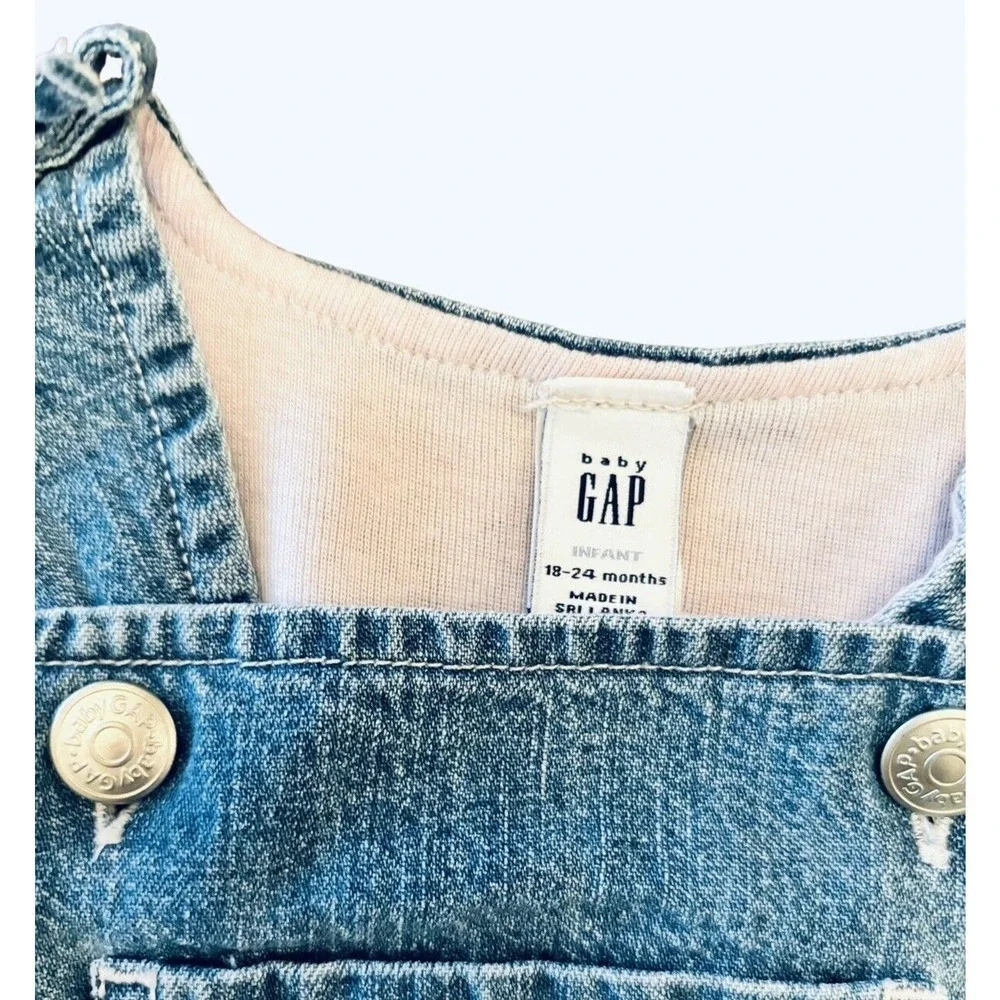 Both Baby Gap Toddler Overalls 18-24 Denim Pink Bows Lined Soft Cotton Blue Jean